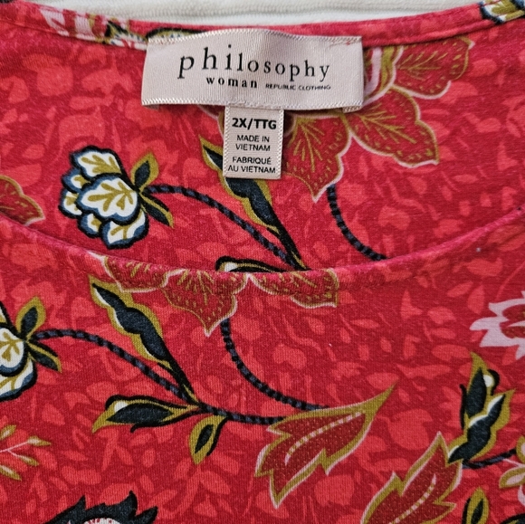 Philosophy Womens Floral Red Top 2X - Picture 2 of 5